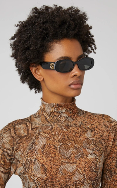 Shop Gucci Oval-frame Acetate Sunglasses In Black