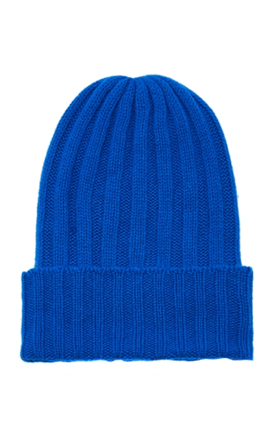 Shop The Elder Statesman Short Bunny Ribbed Cashmere Beanie In Blue