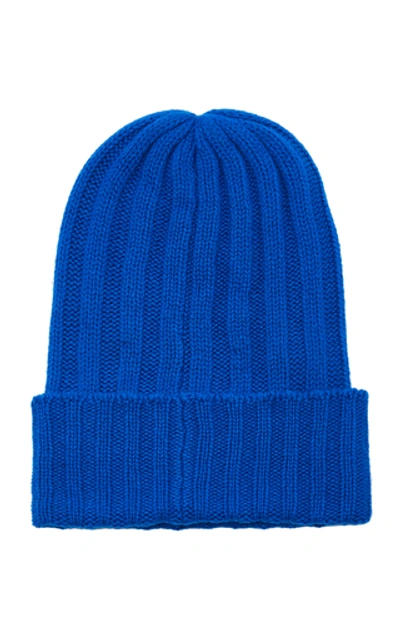 Shop The Elder Statesman Short Bunny Ribbed Cashmere Beanie In Blue