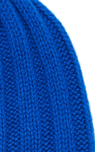 Shop The Elder Statesman Short Bunny Ribbed Cashmere Beanie In Blue