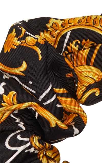 Shop Versace Printed Satin Hair Tie In Black