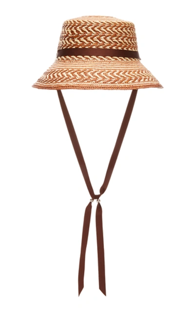 Shop Sensi Studio Lamp Shade Grosgrain-trimmed Straw Panama Hat In Brown