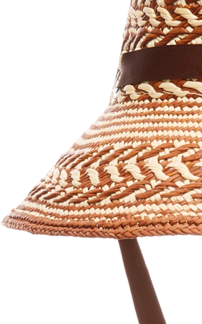 Shop Sensi Studio Lamp Shade Grosgrain-trimmed Straw Panama Hat In Brown