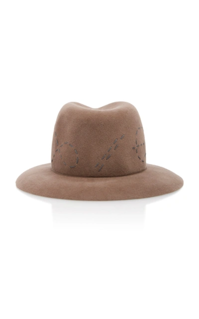 Shop Albertus Swanepoel Embroidered Felt Fedora In Grey