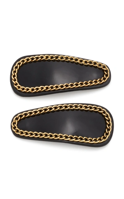 Shop Deborah Pagani Set-of-two Small Chain-embellished Patent Leather Hair In Gold