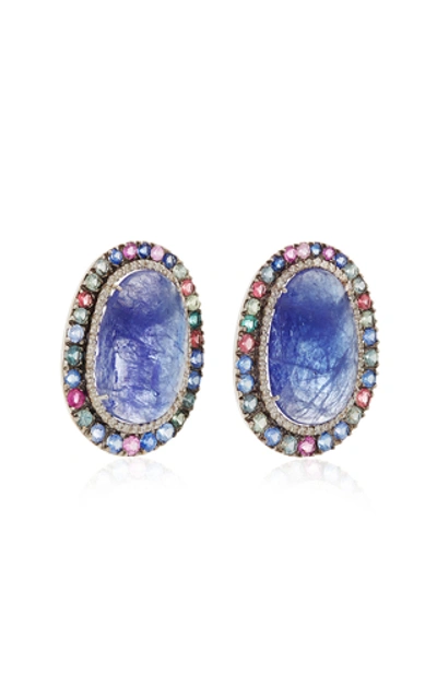 Shop Amrapali 18k White Gold, Tanzanite, Sapphire And Diamond Earrings In Blue