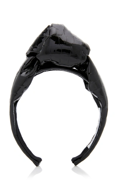 Shop Benoit Missolin Charlotte Croc-effect Leather Headband In Black