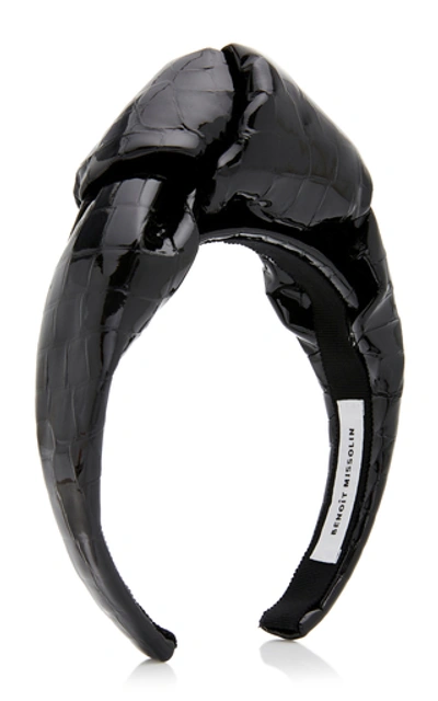 Shop Benoit Missolin Charlotte Croc-effect Leather Headband In Black