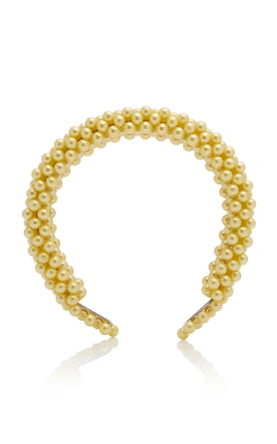 Shop Shrimps Antonia Faux Pearl Headband In Yellow