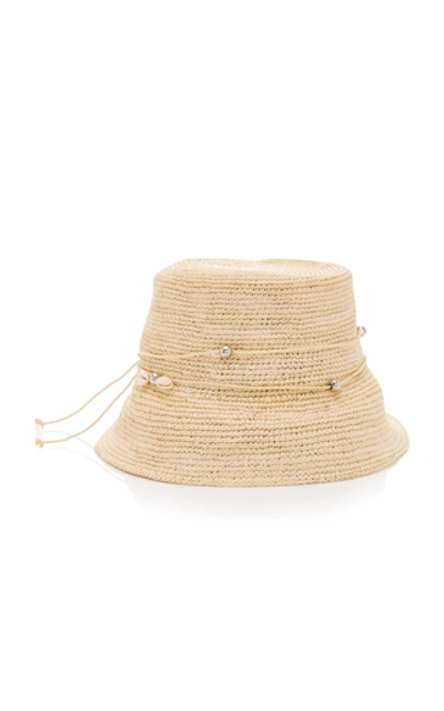 Shop Sensi Studio Embellished Straw Bucket Hat In Neutral