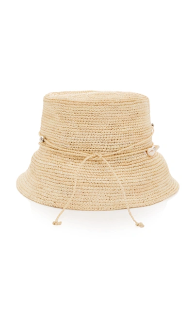 Shop Sensi Studio Embellished Straw Bucket Hat In Neutral