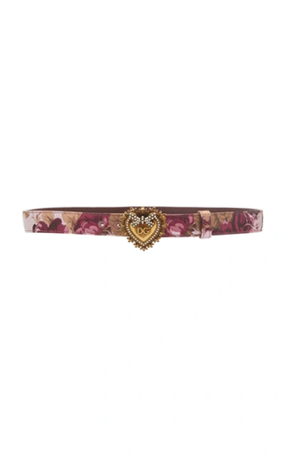 Shop Dolce & Gabbana Faux Pearl-embellished Floral-jacquard Belt In Pink