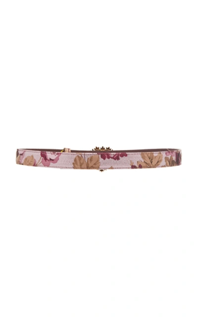 Shop Dolce & Gabbana Faux Pearl-embellished Floral-jacquard Belt In Pink