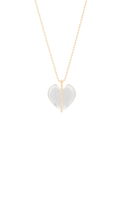 Shop Ashley Mccormick Caged Heart 18k Gold, Rock Crystal And Diamond Neckla