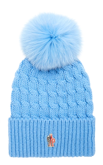 Shop Moncler Genius Knitted Cashmere And Wool Pom Hat  In Blue
