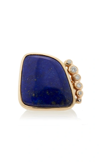 Shop Jill Hoffmeister One-of-a-kind 14k Gold, Diamond And Lapis Ring In Blue