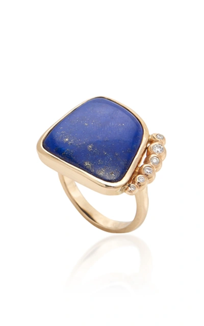 Shop Jill Hoffmeister One-of-a-kind 14k Gold, Diamond And Lapis Ring In Blue