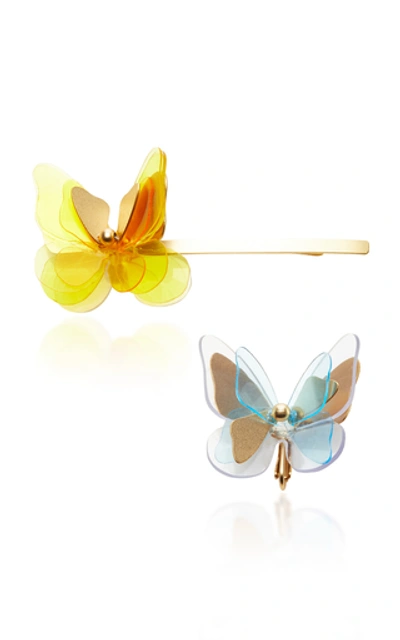 Shop Zimmermann Butterfly Gold-plated Resin Hair Clips In Yellow