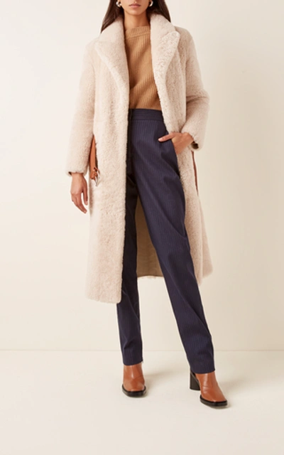 Shop Common Leisure Love Fire Belted Shearling Coat In White