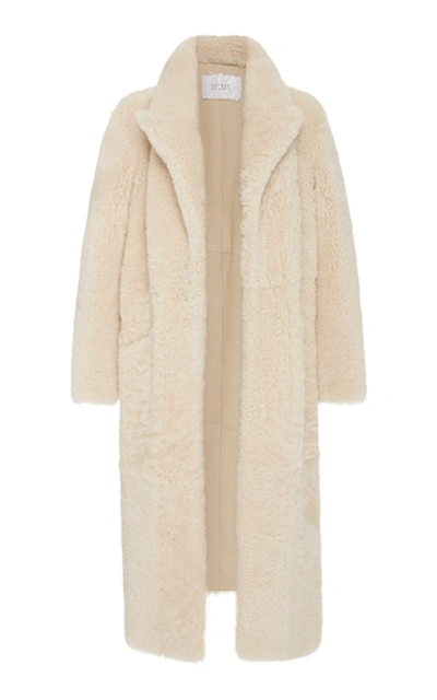 Shop Common Leisure Love Fire Belted Shearling Coat In White