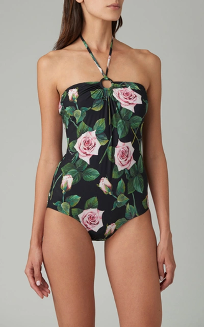 Shop Dolce & Gabbana Floral-print Halterneck Swimsuit