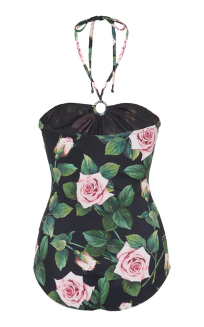 Shop Dolce & Gabbana Floral-print Halterneck Swimsuit