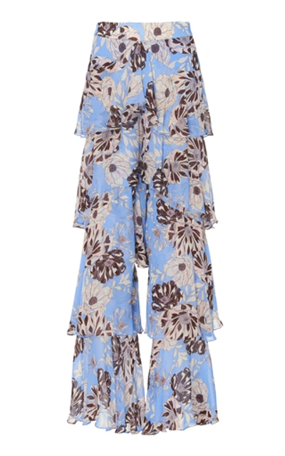 Shop Alexis Elria Floral-print Tiered-flounce Pants