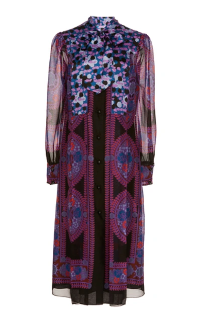Shop Anna Sui Bow-embellished Rose Medallion Border Dress In Multi