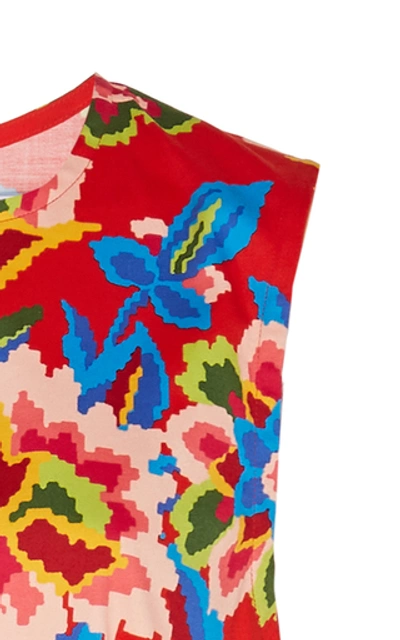 Shop Carolina Herrera Floral-print Stretch-cotton Sheath Dress In Red