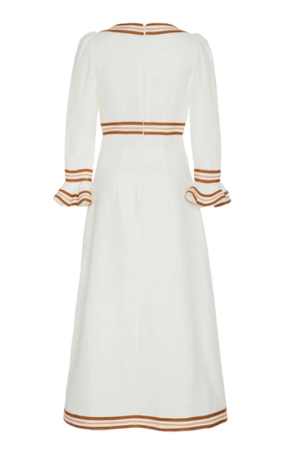 Shop Zimmermann Grosgrain-trimmed Linen Midi Dress In White