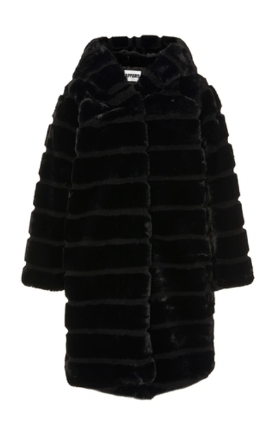 Shop Apparis Celina Hooded Faux Fur Coat In Black