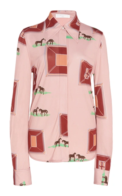 Shop Victoria Beckham Printed Crepe Button-down Shirt In Pink