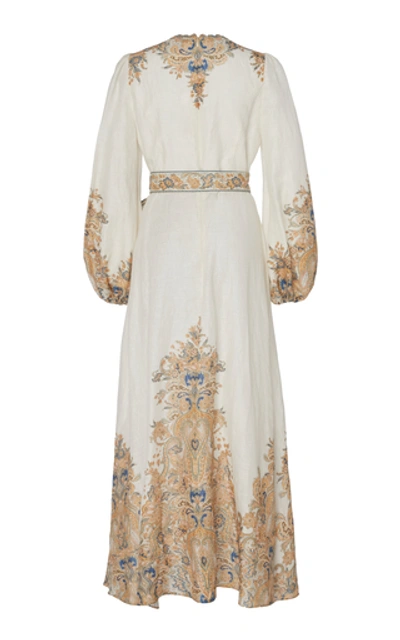 Shop Zimmermann Freja Belted Paisley-print Linen Maxi Dress In White