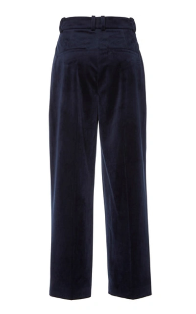 Shop Vince Cropped Velvet Wide-leg Pants In Navy