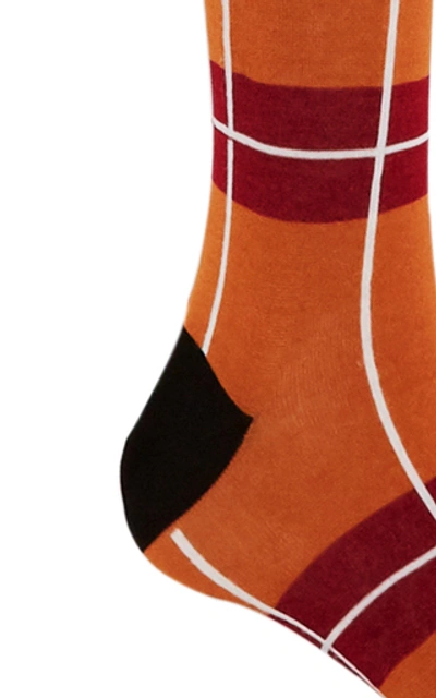 Shop Marni Checked Silk-blend Socks In Orange