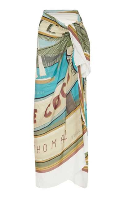 Shop Água De Coco Printed Modal And Linen Wrap Pareo Skirt