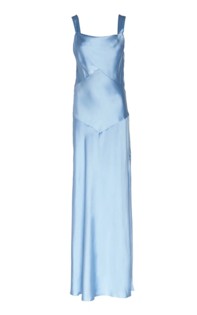 Shop Marina Moscone Satin Midi Dress In Blue