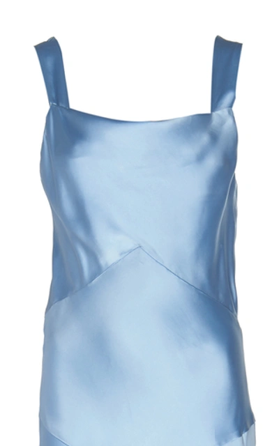 Shop Marina Moscone Satin Midi Dress In Blue
