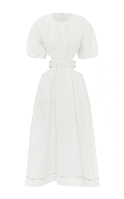 Shop Aje Mimosa Cutout Linen And Silk-blend Midi Dress In White