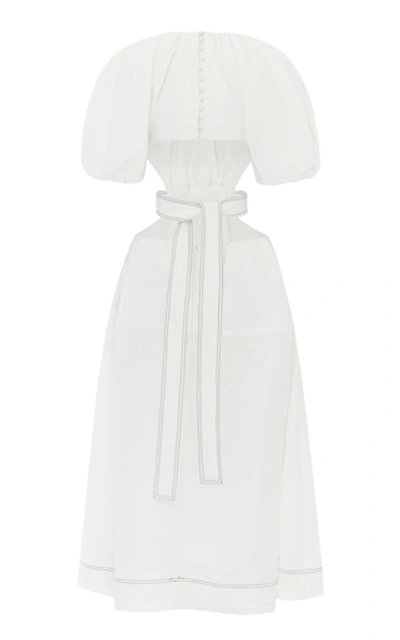 Shop Aje Mimosa Cutout Linen And Silk-blend Midi Dress In White