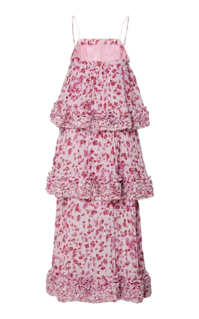 Shop Amur Nicola Ruffle-trimmed Chiffon Maxi Dress In Print