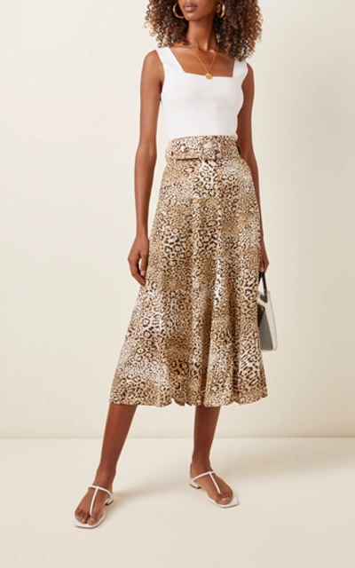Shop Faithfull The Brand Luda Belted Leopard-print Crepe Midi Skirt In Animal