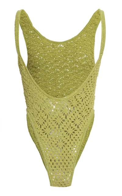 Shop Akoia Swim Arete Crocheted Cotton Swimsuit In Green