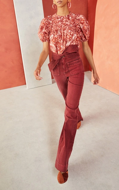 Shop Ulla Johnson Wade Belted High-waisted Wide-leg Jeans In Burgundy