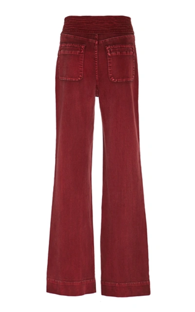 Shop Ulla Johnson Wade Belted High-waisted Wide-leg Jeans In Burgundy