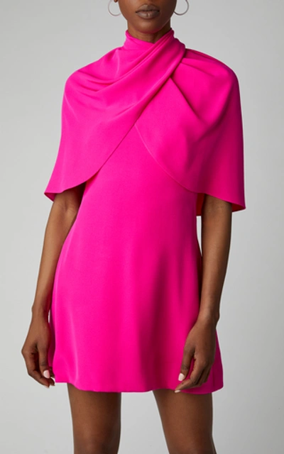 Shop Brandon Maxwell Cape-effect Silk-crepe Mini Dress In Pink