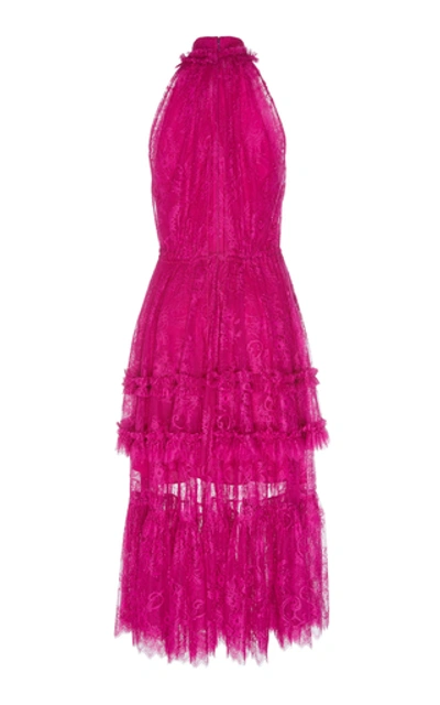 Shop Alexis Magdalina Tiered Halterneck Lace Midi Dress In Pink