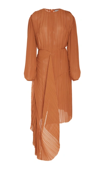 Shop Preen By Thornton Bregazzi Glenda Draped Plissé-georgette Midi Dress In Orange