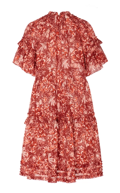 Shop Ulla Johnson Fawn Tiered Ruffle Cotton Mini Dress In Orange