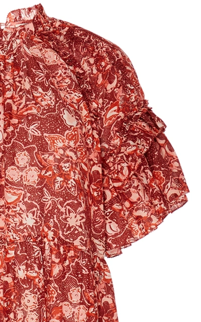 Shop Ulla Johnson Fawn Tiered Ruffle Cotton Mini Dress In Orange